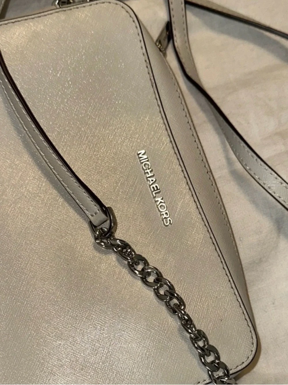 Michael Kors Cream Saffiano Crossbody Bag with Silver Logo